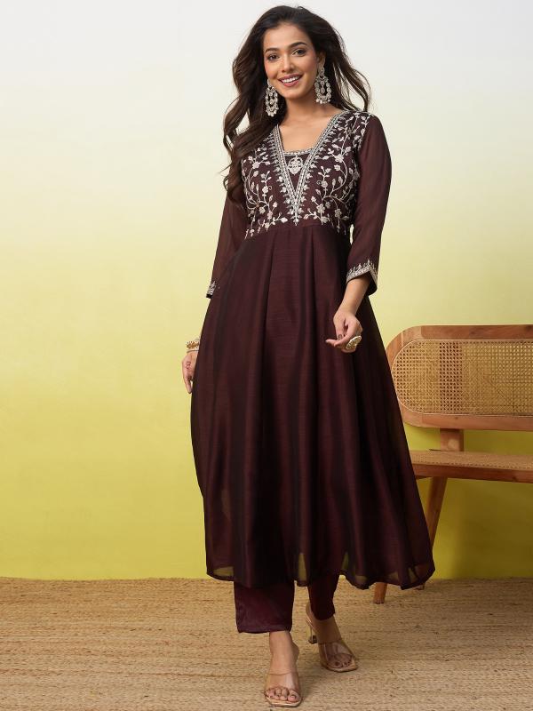 VP 9889 C Women’s Anarkali Embroidered  Kurta Pent Dupatta Sets | 3pcs Ethnic Set